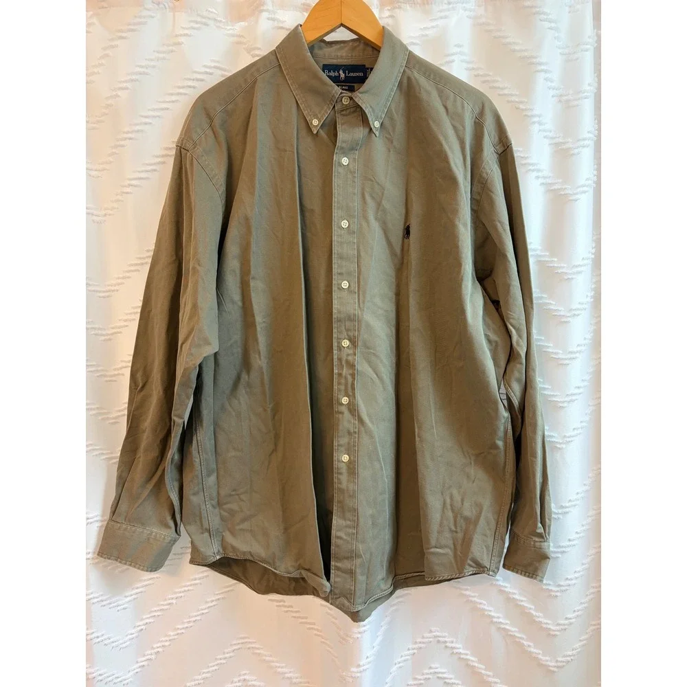 Lot of 2 Ralph Lauren Blake Mens XL Cotton Twill Button Down Shirts Navy Olive